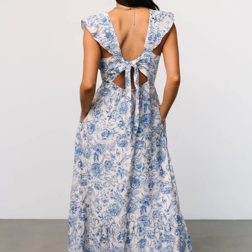NWT Baltic Born Hampton Tie Back Chinoiserie Toile Blue White Maxi Dress Sz 1XL - Picture 9 of 14
